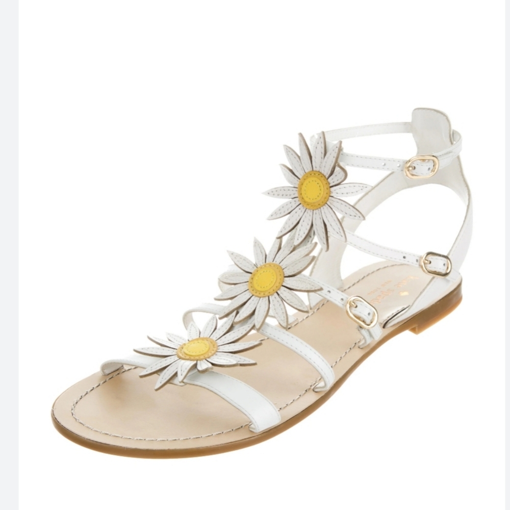 Kate Spade White "Collin" Daisy Cage Sandals. Size: 8 M.